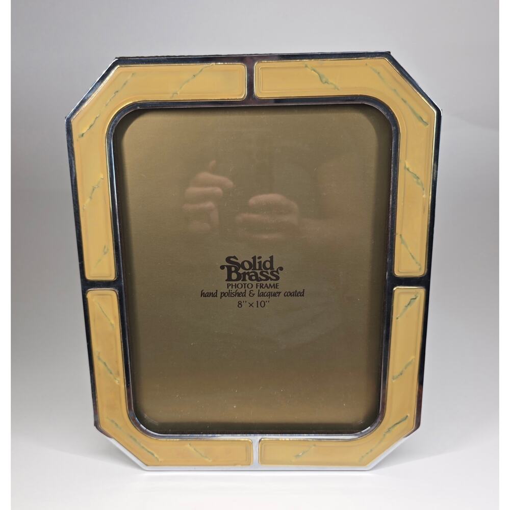 Vintage Solid Brass 10x12 Photo Frame Faux Marble Accent Made in Korea